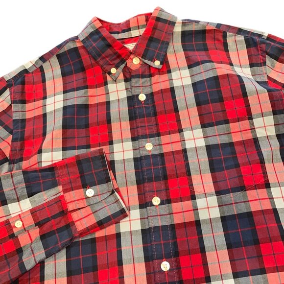 J.Crew Factory Men's Sz M Navy Red Plaid Long Sleeve Button Down Shirt - Picture 1 of 8